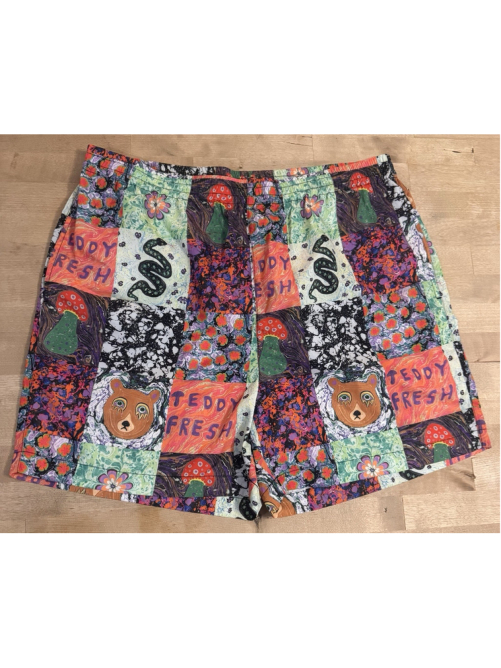 Teddy Fresh x Myfawnwy Shorts Hypnotic Psychedelic Elastic Pull On Men's Size XL
